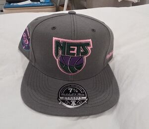 Mitchell & Ness New Jersey NetsCap in Gray with Pink and Purple Logo